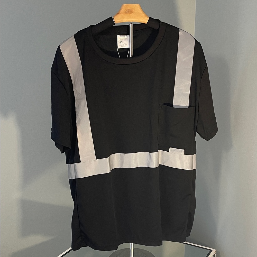 Black and Gray Men's Short Sleeve Safety high visibility work shirt Tee xl nwt